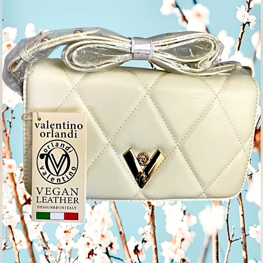Valentino Orlandi NWT Crossbody/shoulder Bag Quilted Vegan Leather Cream